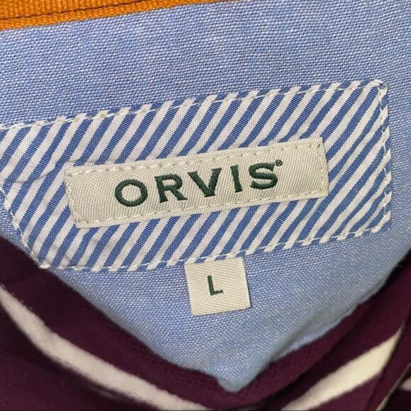 Orvis Sweatshirt Drawstring Mock neck front pouch pocket striped size large - Picture 3 of 7